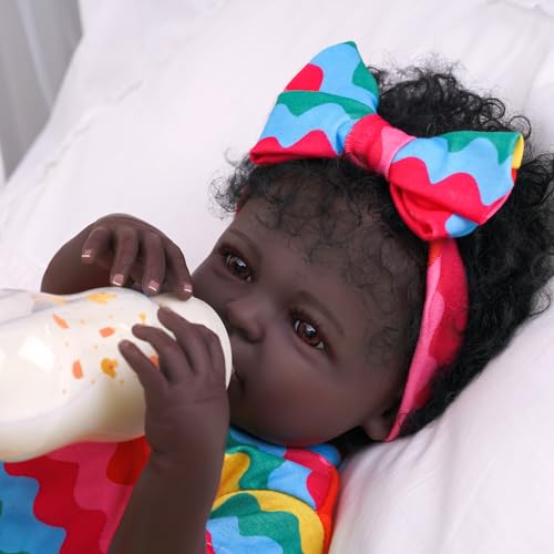 BABESIDE Lifelike Reborn Black Girl 18-Inch Realistic Baby Doll with Clothes and Toy B85311