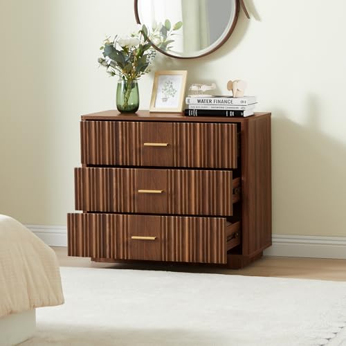 Fluted 5 Drawers Dresser for Bedroom, Wooden Tall Storage, Walnut L1075