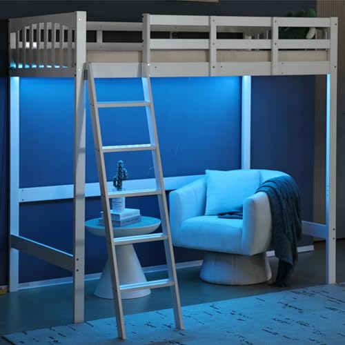 VINGLI Twin Loft Bed with L-Shaped Desk, 3 Storage Drawers, Solid Wood, White W24917