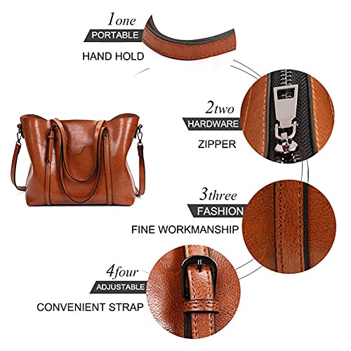 Women's Leather Top Handle Satchel Tote Bag Brown S278680