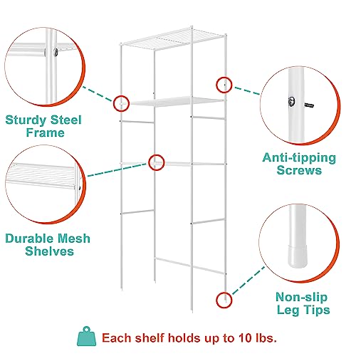 Over The Toilet Storage, 3-Tier Bathroom Organizer Shelf, White C4056