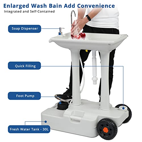 VINGLI Portable Sink Rolling Hand Wash Basin Stand with Towel Holder & Soap Dispenser R2129