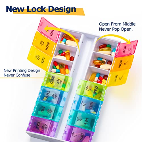 Mossime XL Large Pill Organizer 2 Times a Day, Weekly AM PM Pill Box with Hinged Lids E527161