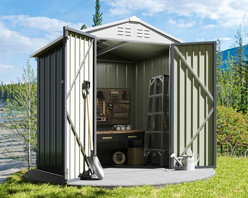 Greesum Outdoor Storage Shed 6 x 8 ft Metal Garden Utility Tool Shed with Lock, Brown U409