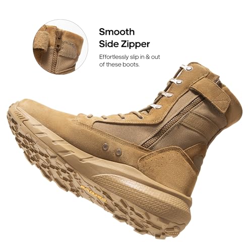 NORTIV 8 Men's Tactical Military Work Boots Side Zipper Leather Lightweight 8 Inches S851