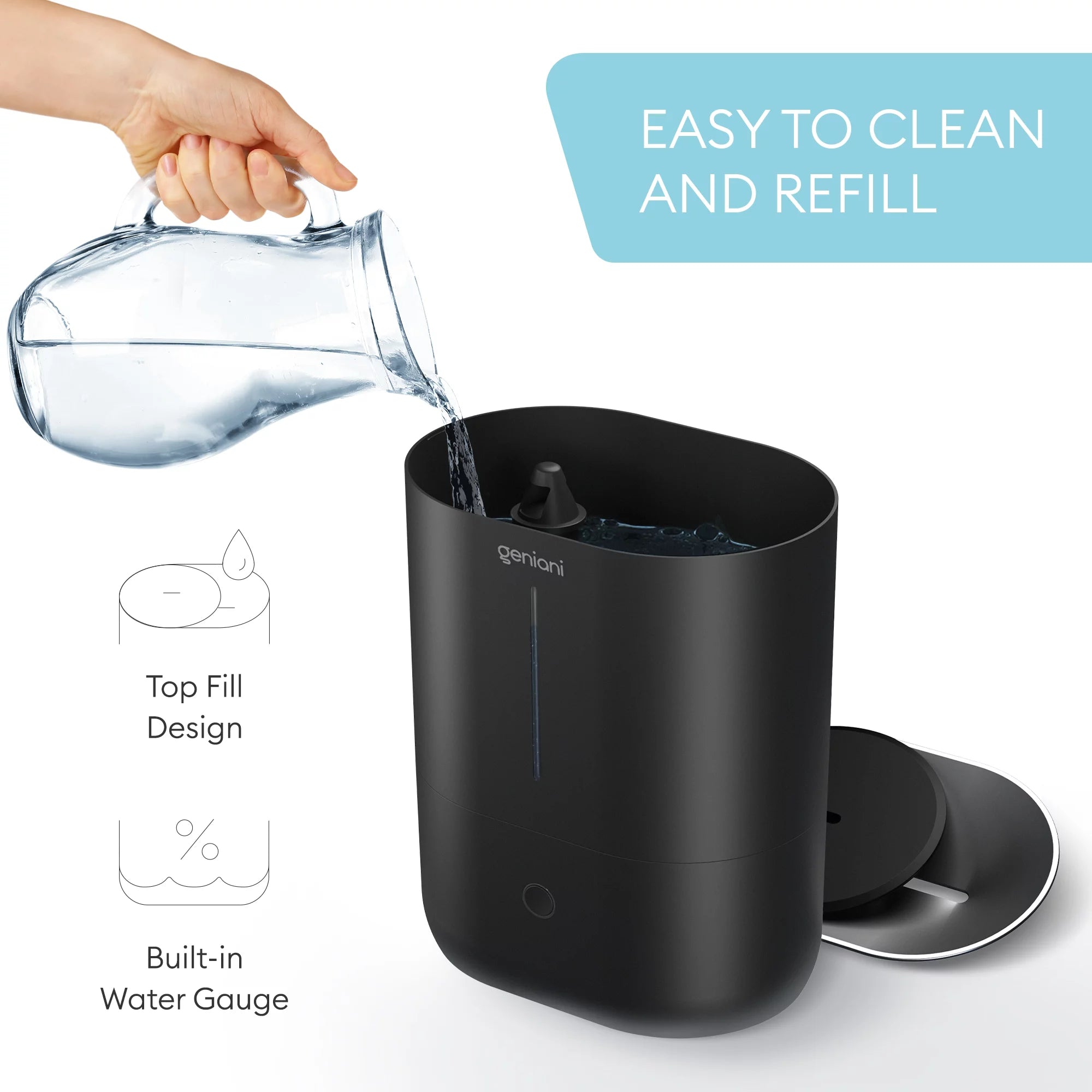 Geniani Ultrasonic Top-Fill Cool Mist 2-in-1 Humidifier & Diffuser, White Q92054