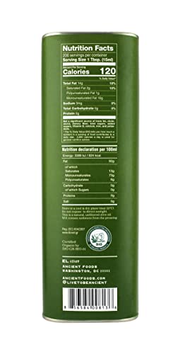 Ancient Foods Keros Greek Organic Extra Virgin Olive Oil Cold Pressed 33.8oz D8264
