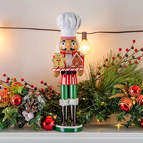Ornativity Christmas Chef Nutcracker Figure Wooden with Gingerbread Man 15" S627575