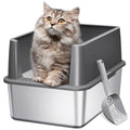Barhon Stainless Steel Litter Box Small, Kitten Litter Box with High Sides 17" L x 13.3" W x 11.8" H, Metal Kitty Litter Box Easy to Clean, Non Sticky Bottom, Odor-Free, White