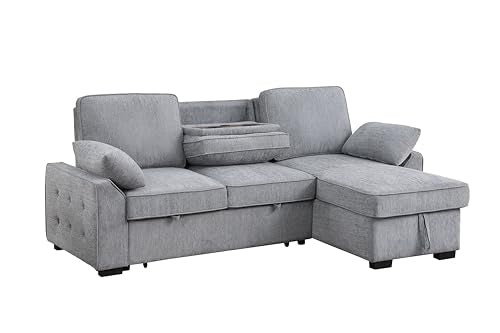 L-Shaped Pull Out Sleep Sofabed with Storage Chaise, Chenille Upholstered X30892