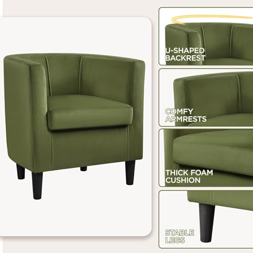Yaheetech Velvet Accent Chair, Modern Upholstered Barrel Chair, Olive Green J55628