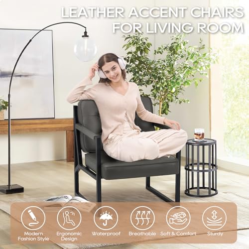 COLAMY Mid Century Modern Accent Chair Set of 2, Faux Leather, Black S4169