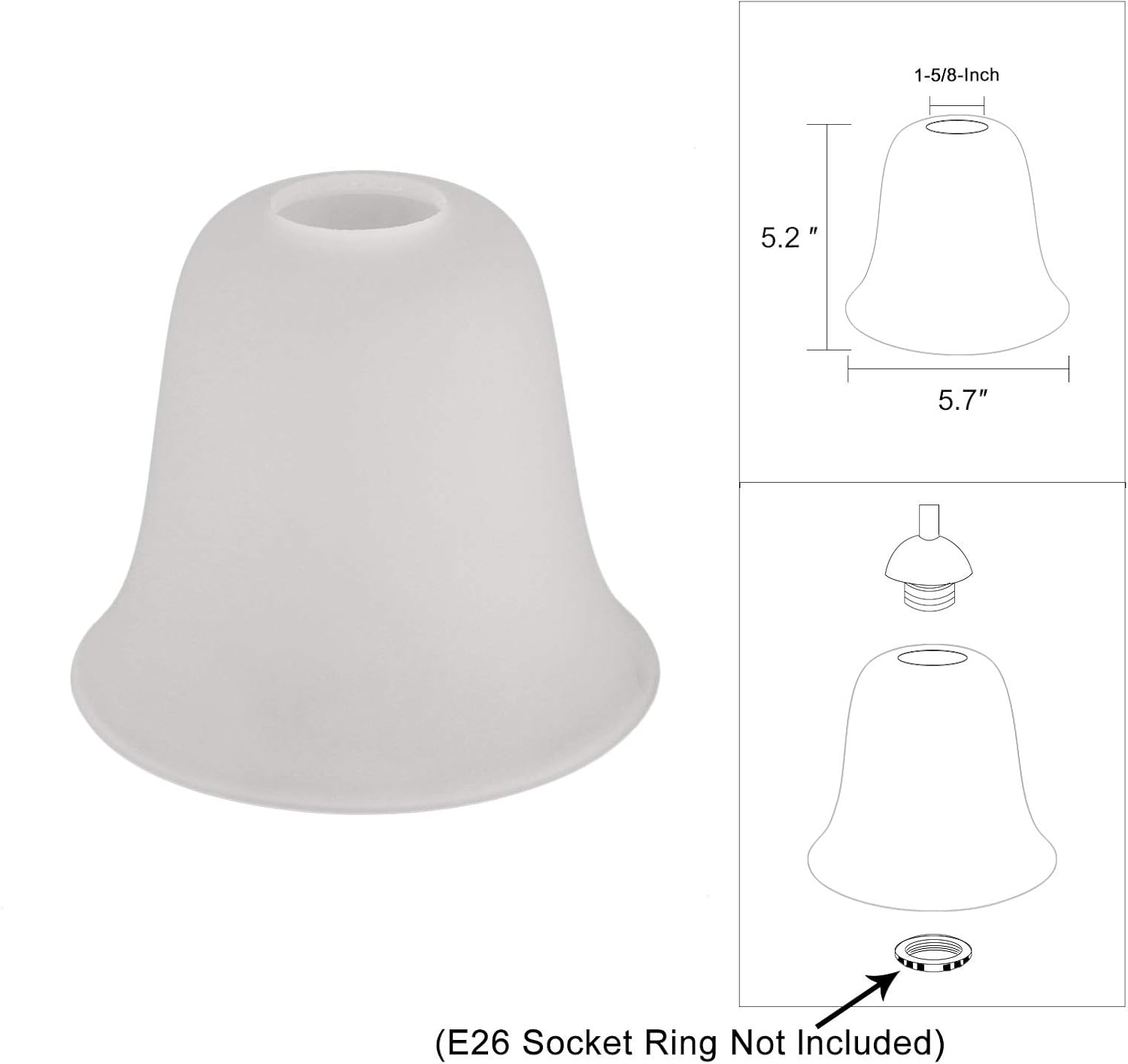 4 Pack Bell Frosted Glass Lamp Shade Replacement, 1-5/8" Fitter, A00047 F89546