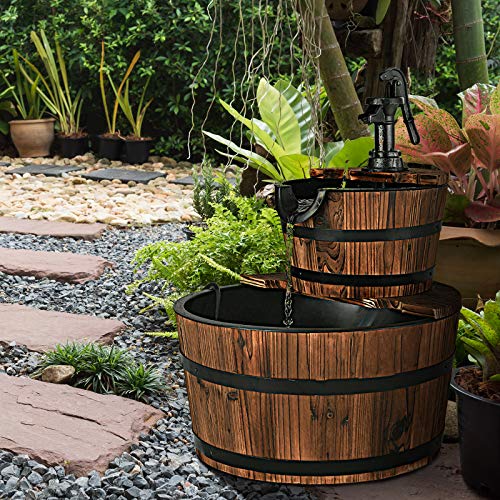 Giantex 2-Tier Barrel Waterfall Fountain Outdoor with Electric Pump I27953
