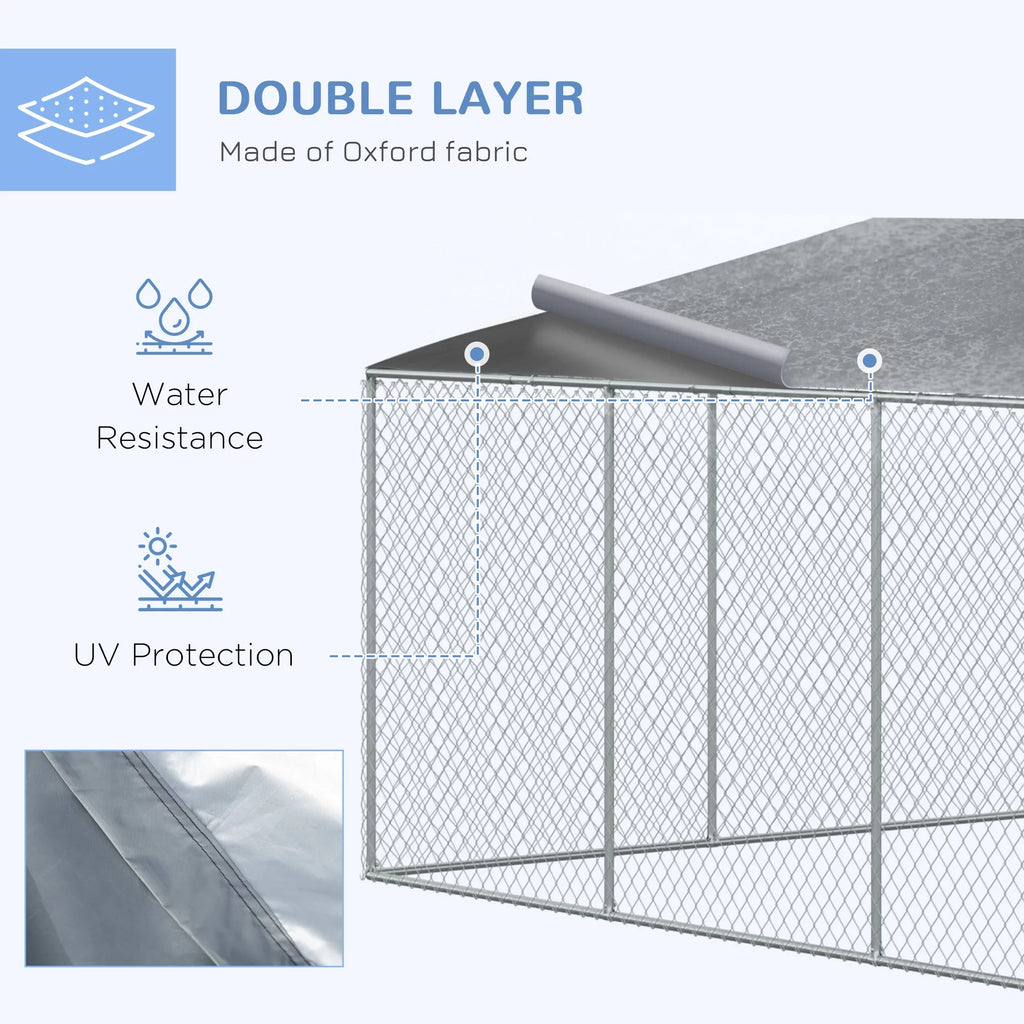 PawHut Dog Kennel Heavy Duty Playpen with Galvanized Steel, Waterproof Cover Q7384
