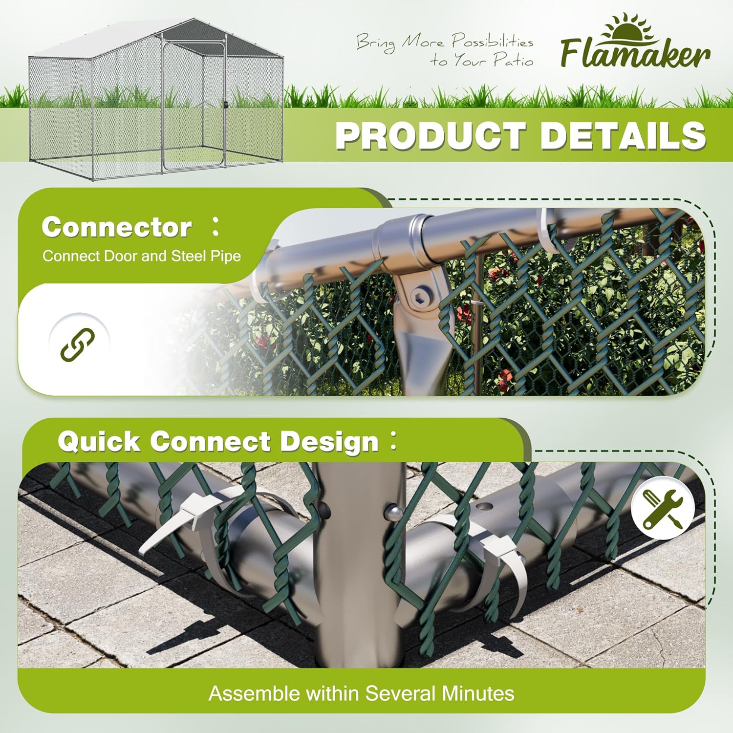Flamaker Large Metal Chicken Coop with Water-Resistant Cover X946