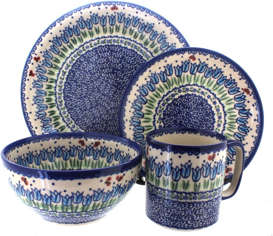 Blue Rose Polish Pottery Garden Tulip 16 Piece Dinner Set