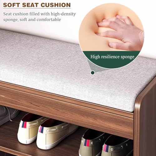 Shoe Bench with Storage Shelf 2-Tier Cushion Padded Seat White Z789019