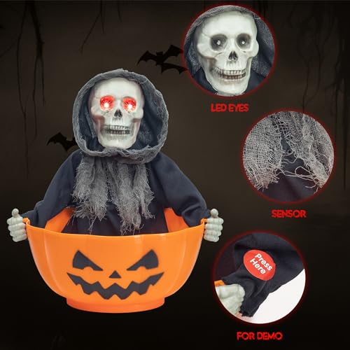 ITART Halloween Candy Bowl Grim Reaper Animated Candy Dish with Sound and Movement L164402
