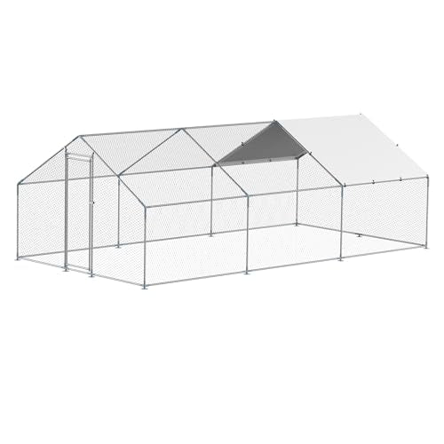 VEVOR Large Metal Chicken Coop with Run, Walk-in Outdoor Poultry Pen W388