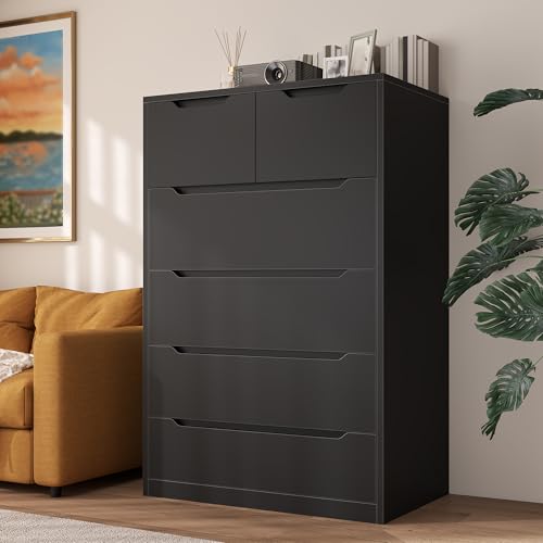6 Drawer Dresser for Bedroom, Tall Black Chest of Drawers X4524