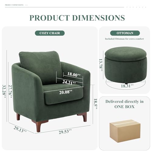 COLAMY Sherpa Accent Chair with Storage Ottoman Set, Cream E290651