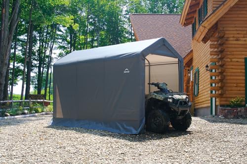 ShelterLogic 10 x 10 Shed-in-a-Box All Season Steel Round Roof Outdoor Storage Shed with Waterproof Cover, Grey S288