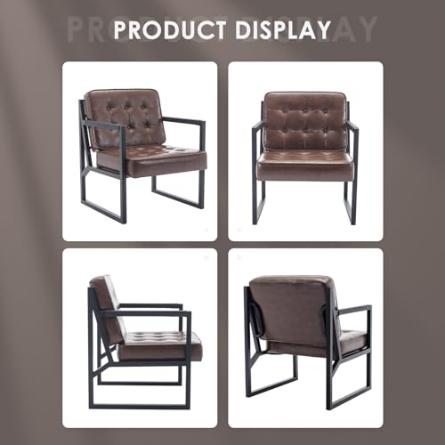 COLAMY Mid Century Modern Accent Chair Set of 2, Faux Leather, Black S4169