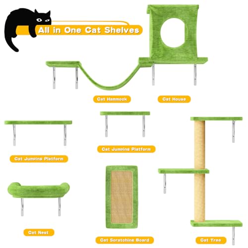 NUNU LAB Wall Mounted Cat Climber Set with House, Tunnel, Scratcher, Black M305