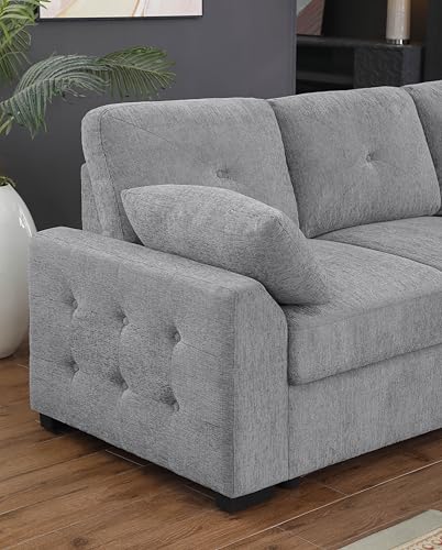 L-Shaped Pull Out Sleep Sofabed with Storage Chaise, Chenille Upholstered X30892