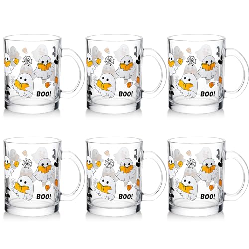 Vesici 12 Pcs Halloween Ghost Glass Mugs 12 oz with Handle U17698