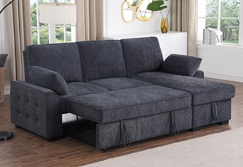L-Shaped Pull Out Sleep Sofabed with Storage Chaise, Chenille Upholstered X30892