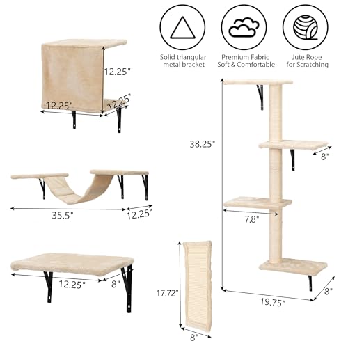 COZIWOW Wall Mounted Cat Shelves and Perches, Set of 5 (Grey) Y44261