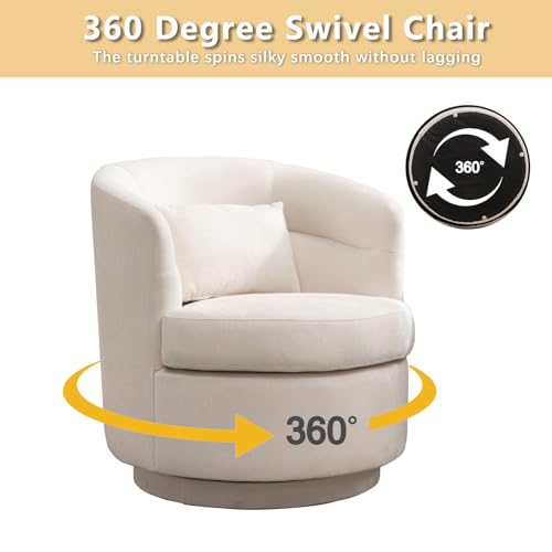 CANMOV Swivel Accent Chair 360 Degree Round Barrel Chair with Pillow, Grey I257