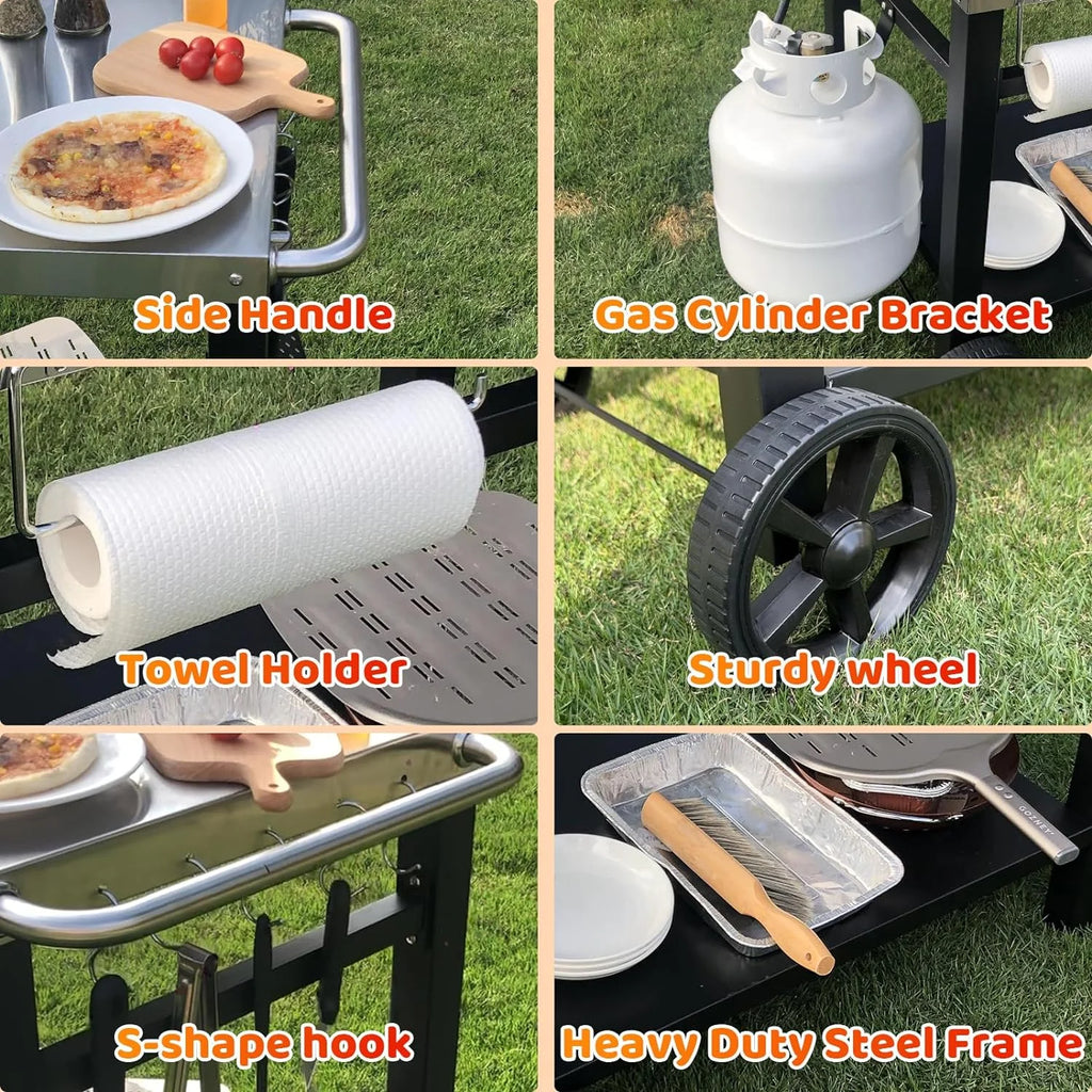GRILL FORCE Outdoor Grill Cart Table with Wheels, Double-Shelf Z3017