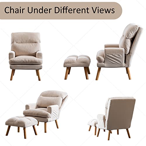 INZOY Accent Chair with Ottoman, Velvet Fabric, Beige X279