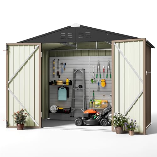 Greesum Outdoor Storage Shed 6 x 8 ft Metal Garden Utility Tool Shed with Lock, Brown U409