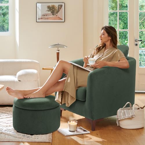 COLAMY Sherpa Accent Chair with Storage Ottoman Set, Cream E290651