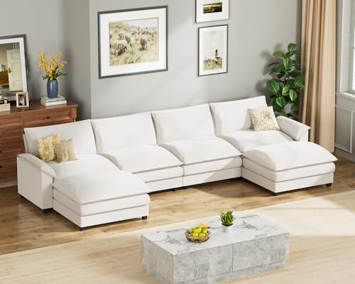 Homall 119" Modular Sectional Sofa with Reversible Ottoman, Light Grey V97154