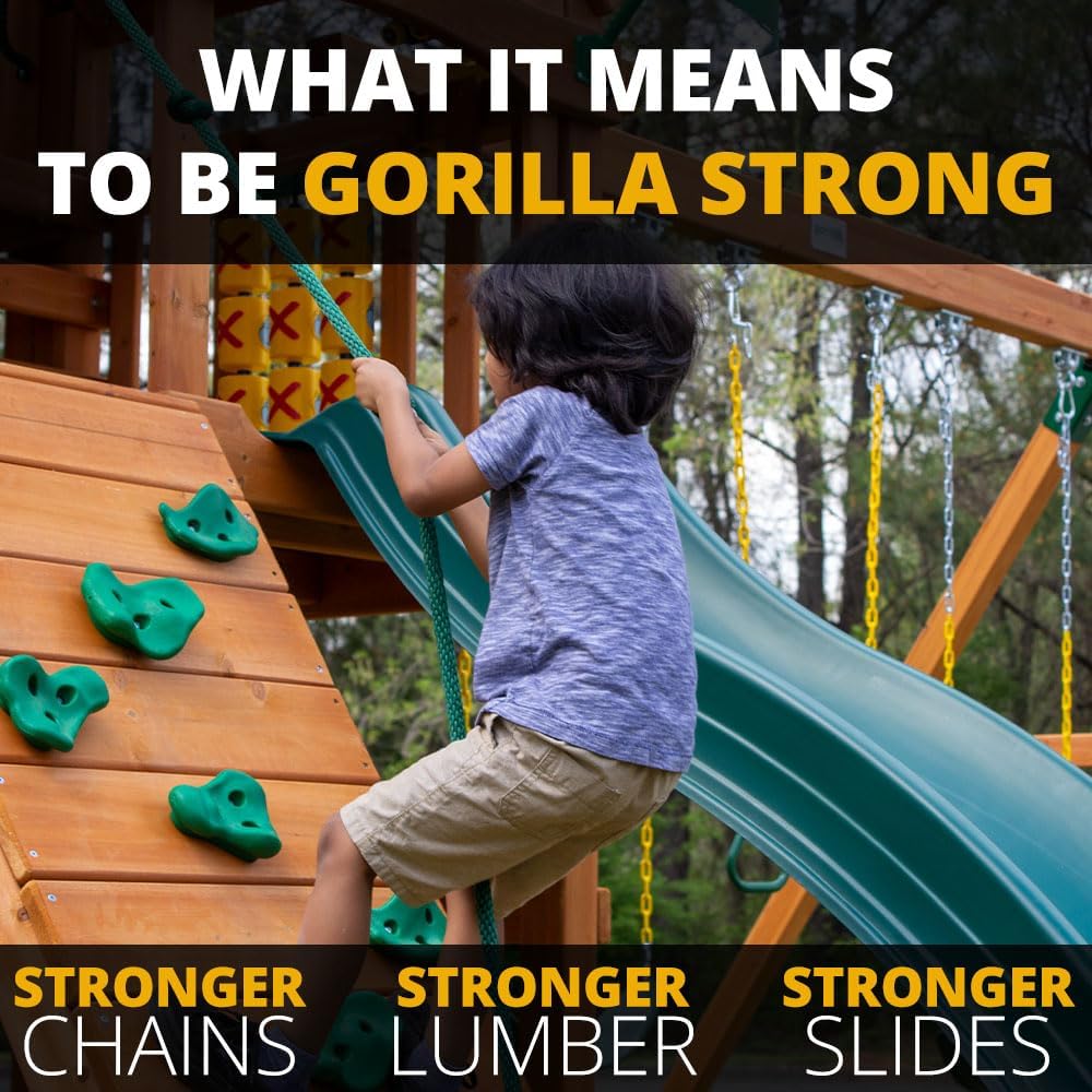 Gorilla Playsets Avalon Wooden Swing Set with Canopy, Climbing Wall and Slide K2120