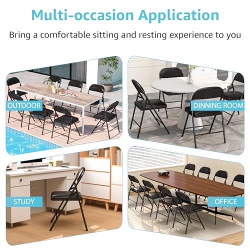 Folding Chairs with Padded Cushion and Back, 4 Pack, Black Q60523