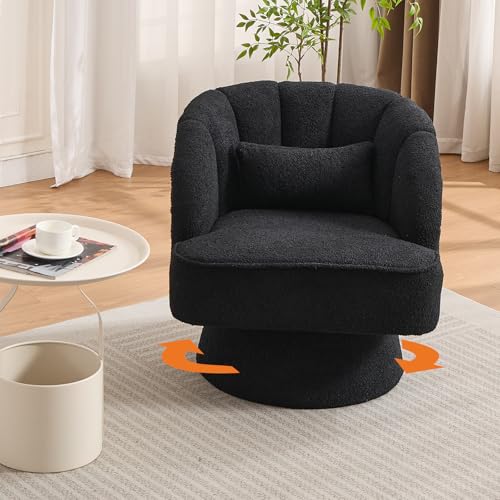 GarveeHome Modern Swivel Barrel Accent Chair, Teddy Fabric Upholstered Armchair, Black W334223