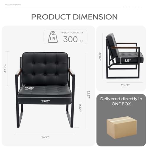 COLAMY Mid Century Modern Accent Chair Set of 2, Faux Leather, Black S4169