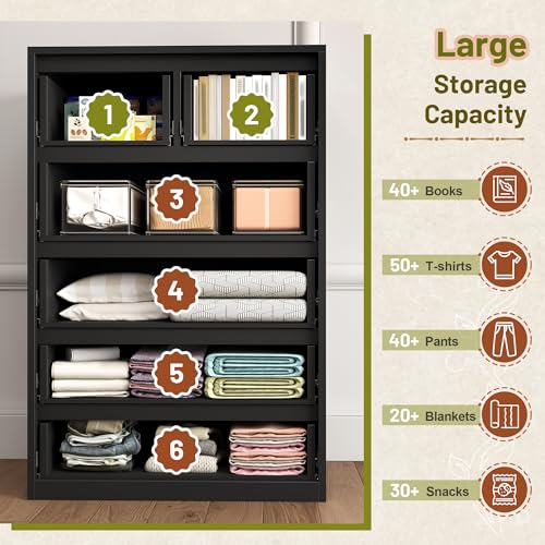 6 Drawer Dresser for Bedroom, Tall Black Chest of Drawers X4524