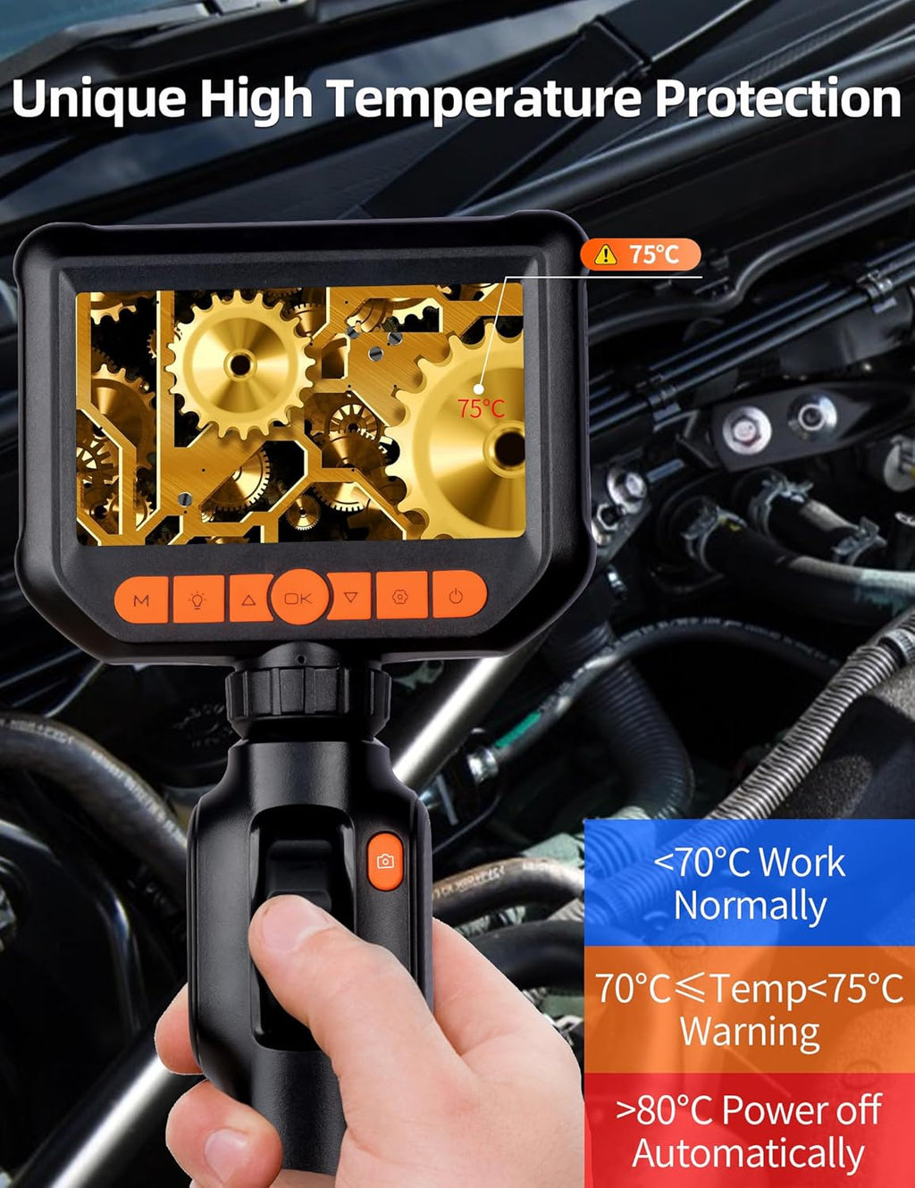 Daxiongmao 1080 HD Two-Way Articulating Borescope, IP67 Waterproof, 5.0 ft Cable Q9765