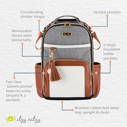 Itzy Ritzy Diaper Bag Backpack – Large Capacity with 19 Pockets, Changing Pad, Black G8051