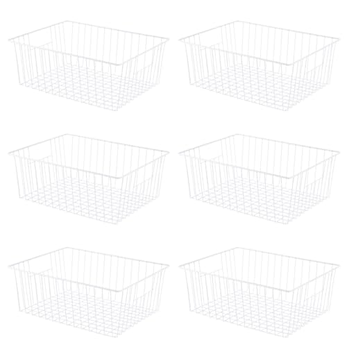 16" Upright Freezer Organizer Baskets, Wire Storage Bins, White, Set of 6 V556519