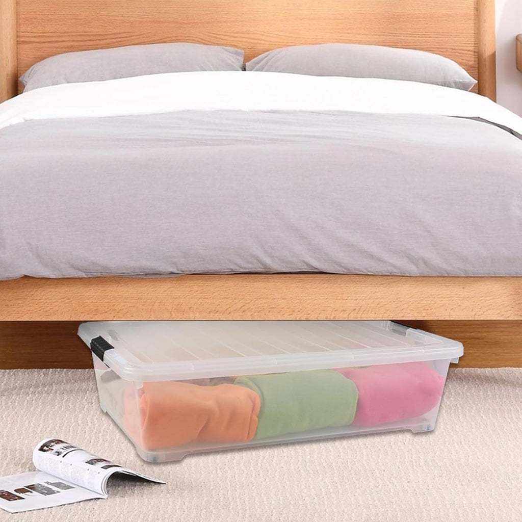 3 Pack Clear Plastic Under Bed Storage Bins with Wheels and Lids S21761