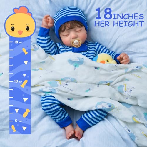 JIZHI Lifelike Reborn Baby Dolls Boy - 18-Inch Soft Skin Realistic Sleeping Newborn Doll with Toy & Gift Set V793