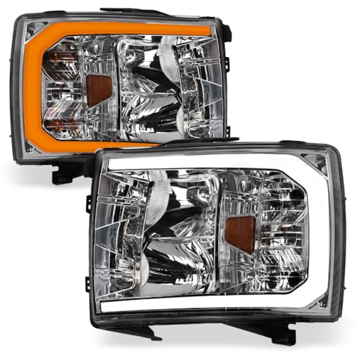 Compatible With Chevy Silverado 1500/2500/3500 HD Switchback Sequential LED Headlights Black Housing A769